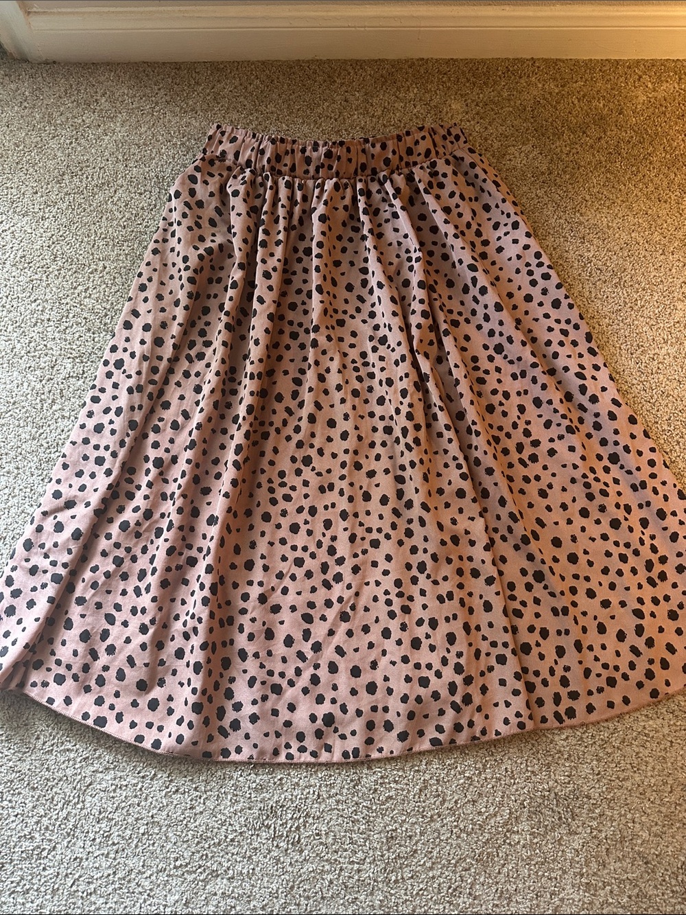 SHEIN Pink A-Line Midi Skirt with Black Spot Print